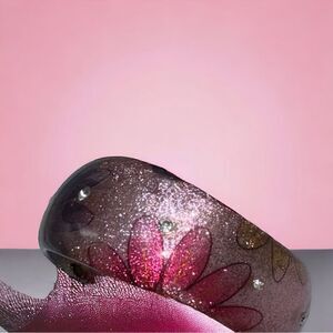 Vintage Hand-painted Bling Bracelet l Shimmery Pinks & Purple Acrylic l EUC